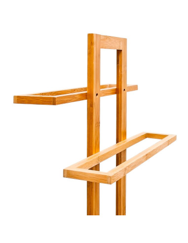 Tradineur - Toallero de pie de 2 Niveles - Fabricado en Bambú - Diseño Rectangular y resistente a la humedad - 37 x 25 x 85 cm