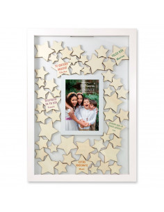 Tradineur - Marco de los deseos, incluye 50 estrellas, madera y cristal, sobremesa y pared, Primera Comunión, cumpleaños, decora