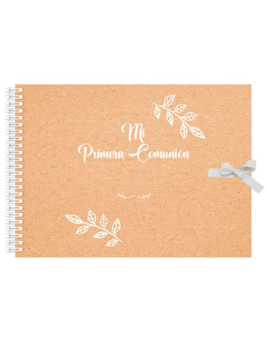 Tradineur - Libro de Primera Comunión personalizable, diseño hojas, incluye pegatinas y cierre con lazo, dedicatorias, regalos,