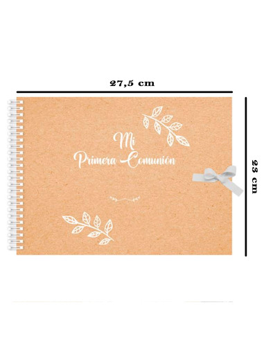 Tradineur - Libro de Primera Comunión personalizable, diseño hojas, incluye pegatinas y cierre con lazo, dedicatorias, regalos,
