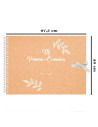 Tradineur - Libro de Primera Comunión personalizable, diseño hojas, incluye pegatinas y cierre con lazo, dedicatorias, regalos,