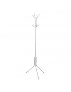 Tradineur - Perchero de pie metálico blanco 8 ganchos 170 x 48 cm. Soporte para abrigos y sombreros, estilo minimalista, para re