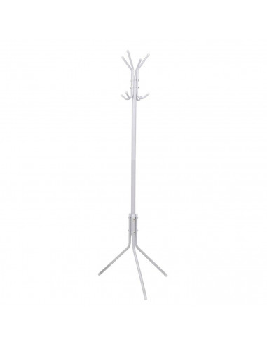 Tradineur - Perchero de pie metálico blanco 8 ganchos 170 x 48 cm. Soporte para abrigos y sombreros, estilo minimalista, para re