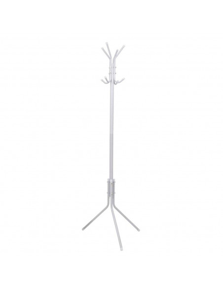 Tradineur - Perchero de pie metálico blanco 8 ganchos 170 x 48 cm. Soporte para abrigos y sombreros, estilo minimalista, para re