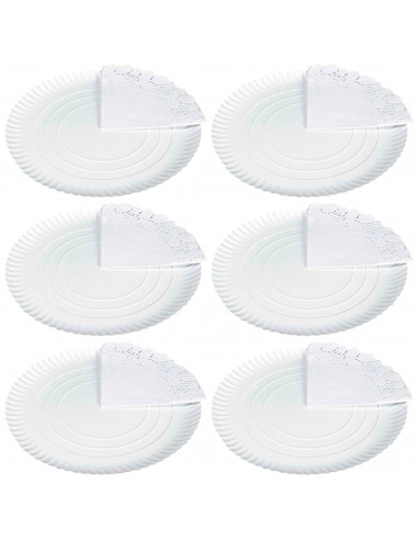 Tradienur - Pack de 6 bandejas y blondas redondas - Fabricación de cartón que incluyen blondas caladas 100% reciclables - Apto p