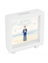 Tradineur - Hucha de Primera Comunión, madera y cristal estampado, personalizable con foto de 13,3 x 13,3 cm, regalo original, 1