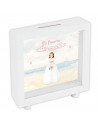 Tradineur - Hucha de Primera Comunión, madera y cristal estampado, personalizable con foto de 13,3 x 13,3 cm, regalo original, 1