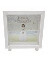 Tradineur - Hucha de Primera Comunión, madera y cristal estampado, personalizable con foto de 13,3 x 13,3 cm, regalo original, 1
