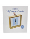 Tradineur - Hucha de Primera Comunión, madera y cristal estampado, personalizable con foto de 13,3 x 13,3 cm, regalo orignal, 16