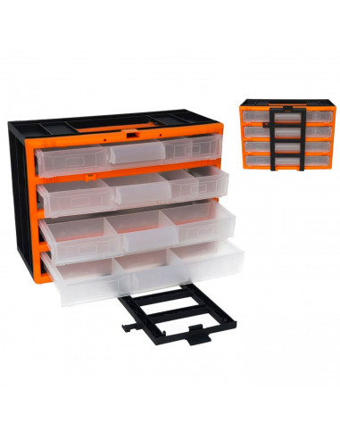 Tradineur - Caja organizadora de herramientas, clasificador con 4 cajones transparentes, cajonera plástico, módulo, estante para