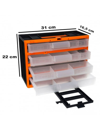Tradineur - Caja organizadora de herramientas, clasificador con 4 cajones transparentes, cajonera plástico, módulo, estante para