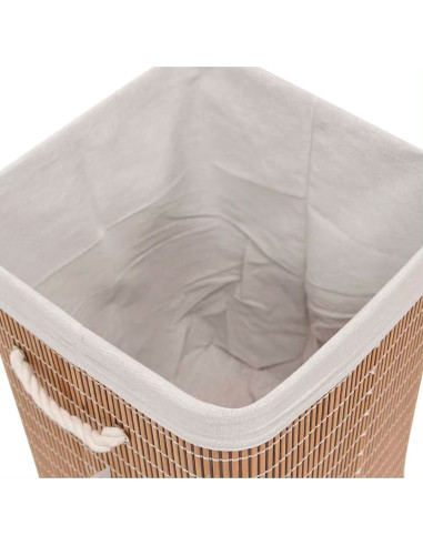 Tradineur - Cesto plegable cuadrado de bambú para ropa sucia, 1 compartimento, incluye asas, tapa y bolsa de tela extraíble y la