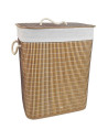 Tradineur - Cesto plegable rectangular de bambú para ropa sucia, 1 compartimento, incluye asas, tapa y bolsa de tela extraíble y