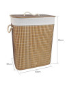 Tradineur - Cesto plegable rectangular de bambú para ropa sucia, 1 compartimento, incluye asas, tapa y bolsa de tela extraíble y