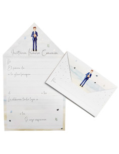 Tradineur - Pack de 40 invitaciones con diseño de sobre para Primera Comunión, papel, invitar amigos, familia, fiestas, celebrac