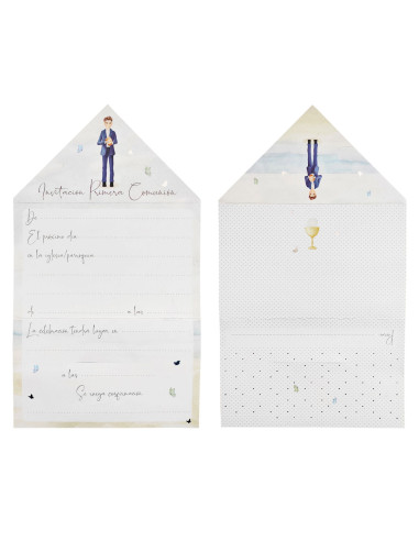 Tradineur - Pack de 40 invitaciones con diseño de sobre para Primera Comunión, papel, invitar amigos, familia, fiestas, celebrac