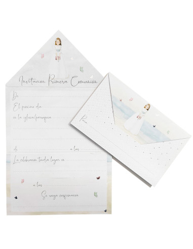 Tradineur - Pack de 40 invitaciones con diseño de sobre para Primera Comunión, papel, invitar familia, amigos, fiestas, celebrac