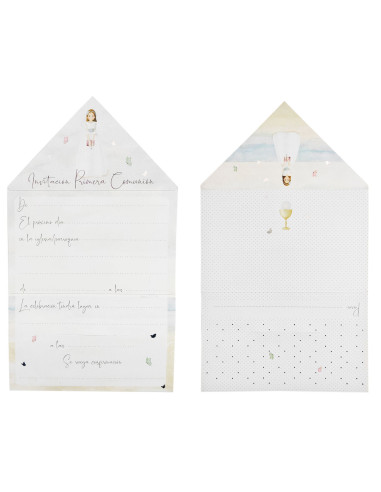 Tradineur - Pack de 40 invitaciones con diseño de sobre para Primera Comunión, papel, invitar familia, amigos, fiestas, celebrac