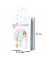 Tradineur - Pack de 12 bolsas pequeñas de papel para Primera Comunión, incluyen lazo rosa, guardar regalos, fiestas, celebracion