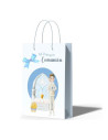 Tradineur - Pack de 12 bolsas pequeñas de papel para Primera Comunión, incluyen lazo azul, guardar regalos, fiestas, celebracion