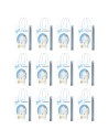Tradineur - Pack de 12 bolsas pequeñas de papel para Primera Comunión, incluyen lazo azul, guardar regalos, fiestas, celebracion