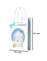 Tradineur - Pack de 12 bolsas pequeñas de papel para Primera Comunión, incluyen lazo azul, guardar regalos, fiestas, celebracion
