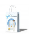 Tradineur - Pack de 12 bolsas medianas de papel para Primera Comunión, incluyen lazo azul, guardar regalos, fiestas, celebracion