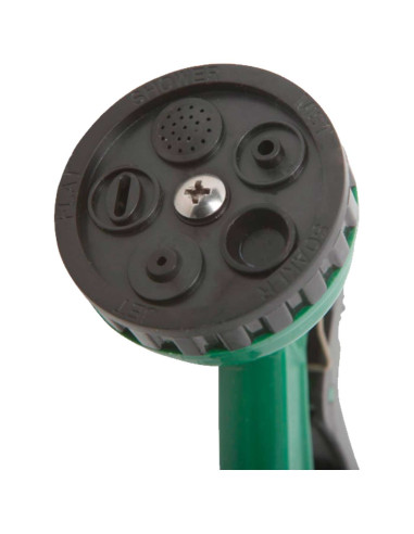 Tradineur - Manguera de riego con espiral + Pistola de Riego - Longitud de 15 Metros - 5 Modos de Riego - Adaptador ABS para gri