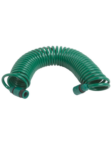 Tradineur - Manguera de riego con espiral + Pistola de Riego - Longitud de 15 Metros - 5 Modos de Riego - Adaptador ABS para gri