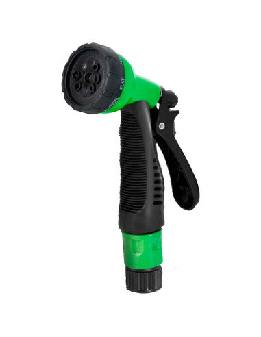Tradineur - Manguera de riego con espiral + Pistola de Riego - Longitud de 7,5 Metros - 6 Modos de Riego - Adaptador ABS para gr