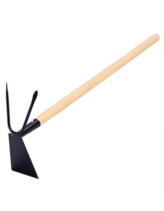 Tradineur - Azada con 2 púas y mango de madera, cabezal con borde afilado, diseño templado y forjado, 343 g, ideal para agricult