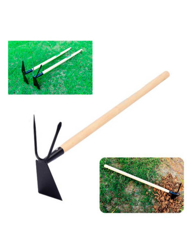Tradineur - Azada con 2 púas y mango de madera, cabezal con borde afilado, diseño templado y forjado, 343 g, ideal para agricult