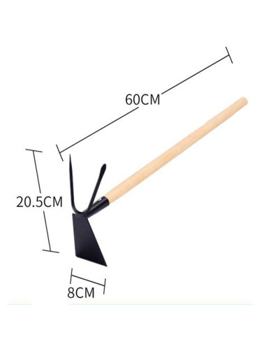 Tradineur - Azada con 2 púas y mango de madera, cabezal con borde afilado, diseño templado y forjado, 343 g, ideal para agricult