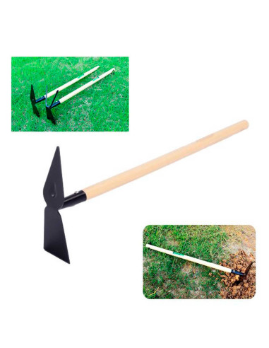 Tradineur - Azada doble con mango de madera, cabezal con borde afilado, diseño templado y forjado, 347 g, ideal para agricultura