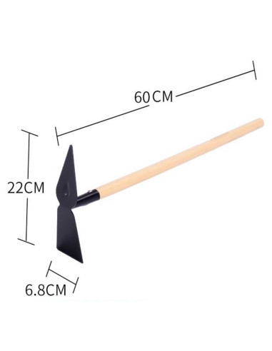Tradineur - Azada doble con mango de madera, cabezal con borde afilado, diseño templado y forjado, 347 g, ideal para agricultura