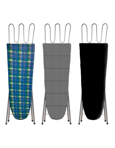 Tradineur - Tabla de planchar de madera con patas metálicas, tela 100% algodón, altura regulable, soporte para plancha y patas a
