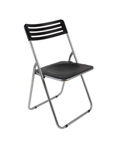 Tradineur - Silla plegable de metal, asiento y respaldo de PVC, patas antideslizantes, jardín, camping, hogar (Negro - 80 x 42 x