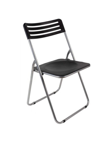 Tradineur - Silla plegable de metal, asiento y respaldo de PVC, patas antideslizantes, jardín, camping, hogar (Negro - 80 x 42 x