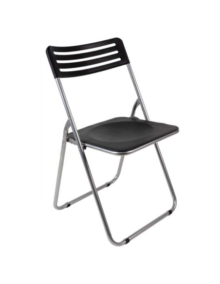 Tradineur - Silla plegable de metal, asiento y respaldo de PVC, patas antideslizantes, jardín, camping, hogar (Negro - 80 x 42 x