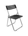 Tradineur - Silla plegable de metal, asiento y respaldo de PVC, patas antideslizantes, jardín, camping, hogar (Negro - 80 x 42 x