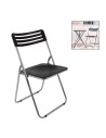 Tradineur - Silla plegable de metal, asiento y respaldo de PVC, patas antideslizantes, jardín, camping, hogar (Negro - 80 x 42 x