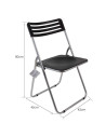 Tradineur - Silla plegable de metal, asiento y respaldo de PVC, patas antideslizantes, jardín, camping, hogar (Negro - 80 x 42 x