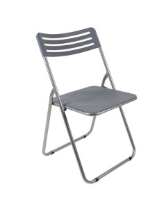 Tradineur - Silla plegable de metal con asiento y respaldo de PVC, patas antideslizantes, jardín, camping, hogar (Gris - 80 x 42
