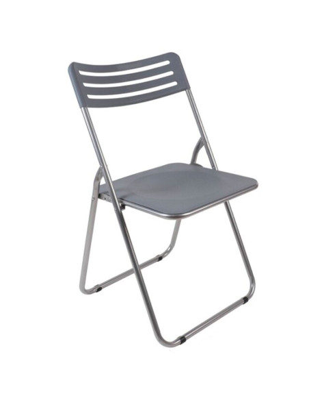Tradineur - Silla plegable de metal con asiento y respaldo de PVC, patas antideslizantes, jardín, camping, hogar (Gris - 80 x 42