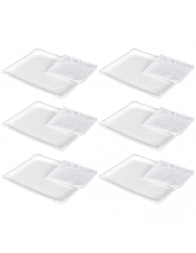 Tradienur - Pack de 6 bandejas y blondas rectangulares - Fabricación de cartón que incluyen blondas caladas 100% reciclables - A