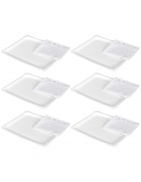 Tradienur - Pack de 6 bandejas y blondas rectangulares - Fabricación de cartón que incluyen blondas caladas 100% reciclables - A