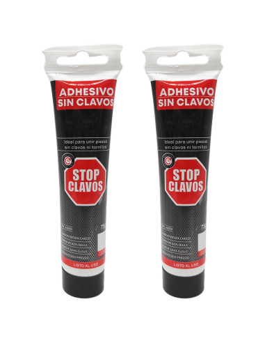 Tradineur - Pack de 2 tubos de adhesivo Stop Clavos, pegamento de montaje sin clavos, resistente a temperaturas extremas, fuerte