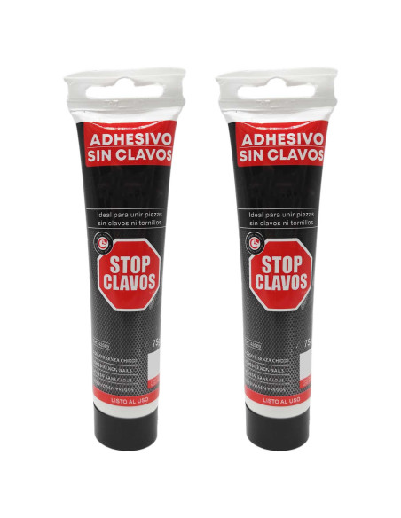 Tradineur - Pack de 2 tubos de adhesivo Stop Clavos, pegamento de montaje sin clavos, resistente a temperaturas extremas, fuerte