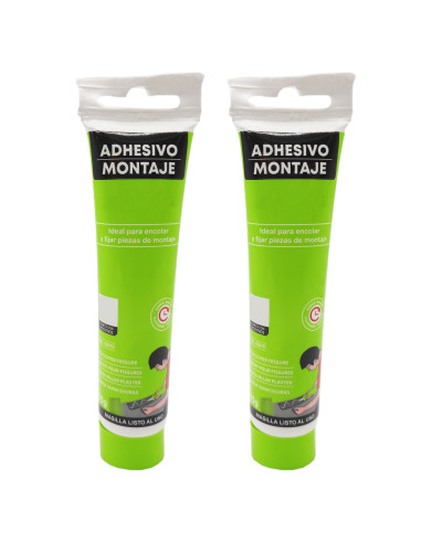 Tradineur - Pack de 2 tubos de adhesivo de montaje, pegamento de encolar, resistente a temperaturas extremas, uso exterior - 75