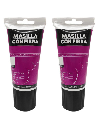 Tradineur - Pack de 2 tubos de masilla con fibra, retapado, reparación de grietas, fisuras en movimiento, uso exterior, albañile